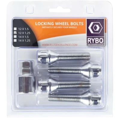 Image of RYBO Set of 4 M12 x 1.25 Tapered Alloy Wheel Locking Bolts (45mm Thread Length)