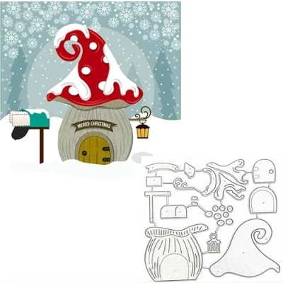 Image of Gnome House Dies Metal Die Cuts, Cute Christmas Cutting Cut Stencils for DIY Scrapbooking Cards Decorative Embossing Paper Card Making