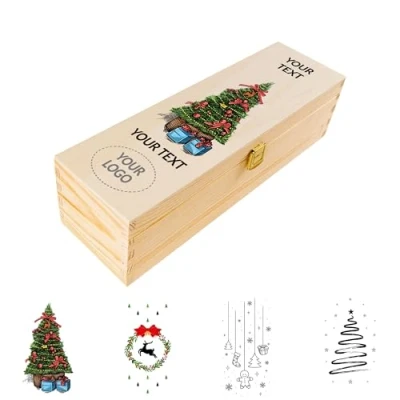 Image of Creative Deco Personalised Unpainted Wooden Wine Box with Clasp 1 Bottle 35.1x11x10cm Christmas Natural Wood Holder Gift Storage Chest UV Print Presentation