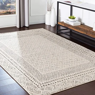 Image of Livabliss Monaco Geometric Rug Scandi Area Rugs Living Room 160x220 cm, Dining, Kitchen Neutral, Abstract Patterned Rugs, Boho Style, Easy Care Pile Large Rug, Beige and Charcoal Grey