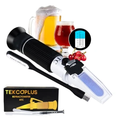 Image of Brix Beer Wort &amp; Wine Refractometer ATC Dual Scale, Specific Gravity 1.000 1.120 0 32%, for Making and Brewing, Fruit Juice, Hops Sugar, Homebrew Kit, w/Extra LED Light pipettes
