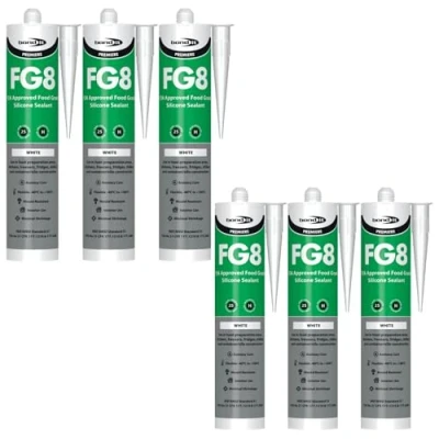 Image of Bond It FG8 Food Grade Fungicidal Silicone Sealant 6x White, 310ml FDA Approved Mould Resistant Heat &amp; Cold Stable Waterproof for Machinery Deep Freezers Kitchen Sealing