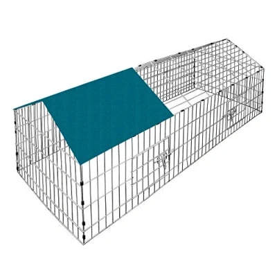 Image of Cadoca Outdoor &amp; Indoor Metal Enclosure For Small Animals with Green Sun Protection Roof Lockable Doors 180x75x75cm Garden Hutch Run Coop Play Pen Cage Rabbit Guinea Pig Hamster Tortoise
