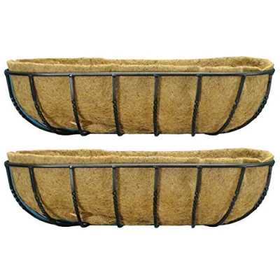 Image of Selections Pack of 2 Metal Wall Trough Hayrack Planters (75 Centimeters), Outdoor, Black