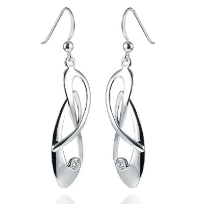 Image of Materia Long Infinity Symbol Earrings Rhodium Plated 925 Silver with Zirconia, Including Jewellery Box, #SO 52