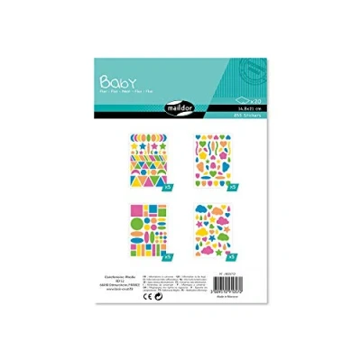 Image of Maildor Ref AE057O Baby Stickers (Pack of 20 Sheets) 21 x 14.8cm Assorted Geometric Shapes 855 Total, Brightly Coloured, Suitable for Children Aged 2+
