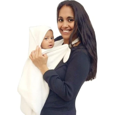 Image of Cuddledry Hands Free Baby Bath Towel Luxuriously Soft Bamboo &amp; Cotton Hooded Apron for Safe Babies Bathtime Perfect Newborn Gift White