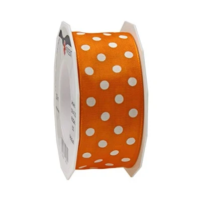 Image of Präsent Polka Dots Wired &amp; Printed Ribbon Orange White 40 mm Width, 20 m Length