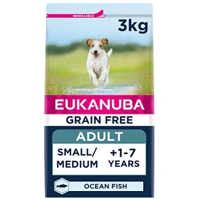 Image of Eukanuba Grain Free Complete Dry Dog Food for Adult Small and Medium Breeds with Ocean Fish 3 kg