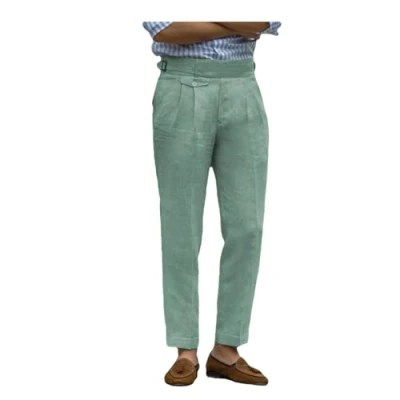 Image of Solovedress Men&#039;s Linen Trousers Casual Fit Dress Pants Summer Lightweight (Light Green,36W30L)