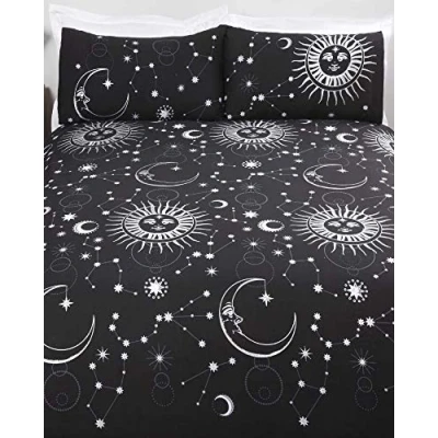 Image of Rapport Home Celestial Duvet Cover Bed Set, Polycotton, Black, 3pcs, King