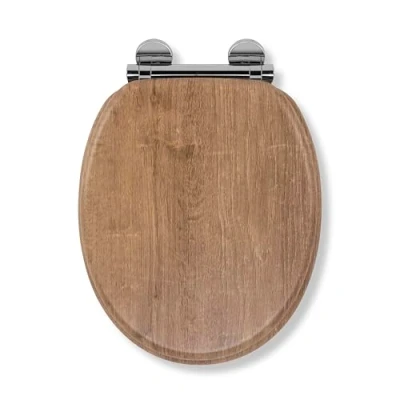 Image of Croydex Ontario Flexi Fix Wooden Toilet Seat with Patented V Plate Adjustable Hinges, Quick Release, Anti Bacterial, Rust and Stain Free Chrome Plated Hinge Covers, Soft Close