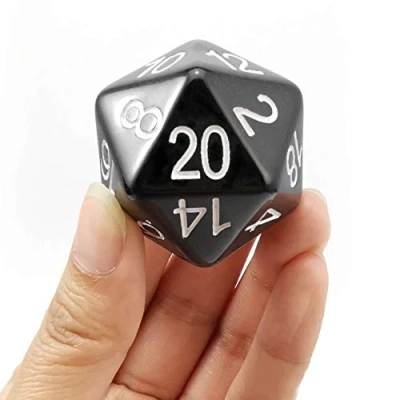 Image of Bescon Jumbo D20 38MM, Big Size 20 Sides Dice Solid Black, Faces Cube 1.5 inch