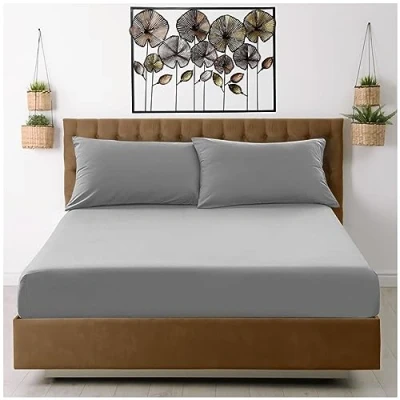 Image of VELVETIO Easy Care Plain Grey Fitted Sheet, Soft Breathable 100% Polyester Fade Resistant Bedding Sheets, 25 CM Extra Deep Microfiber Fabric Bedsheet, King Size