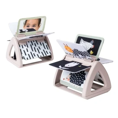 Image of Taf Toys TAF13385 Tummy Time Black &amp; White Monochrome Spinning Double Sided Rattle Sensory Book. High Contrast Baby Toy. Montessori Learning Activity Suitable for Newborn Boys Girls 0 Months