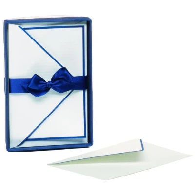 Image of Rössler Papier 85 x 128 m 10/10 Ribbed Hand Bordered Card with Envelope White/Navy