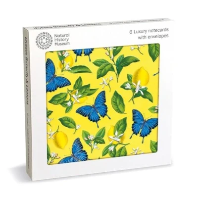 Image of Pack of 6 Notecards Butterflies and Lemons Natural History Museum Artistic Design General Cards Suitable for Birthday Other Occasions Made in the UK Eco Friendly