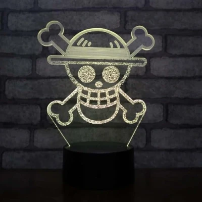 Image of LED Lamp Flag Pirates Straw Hat One Piece Color Changing USB Night Light and Decoration