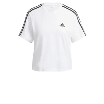 Image of adidas Sportswear Essentials 3STRIPES Single Cropped Print Tshirt Medium grey heather white, Women&#039;s, Size: Large, white