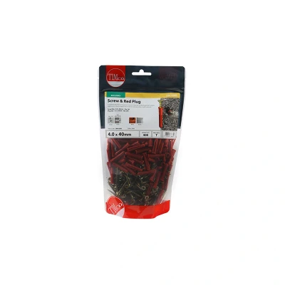 Image of 3x TIMCO Red Plastic Plugs with Screws SRPLUGB Pack of 200