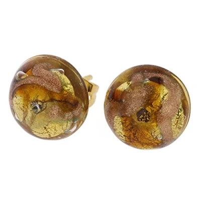 Image of GlassOfVenice Murano Glass Button Stud Earrings Gold and Topaz
