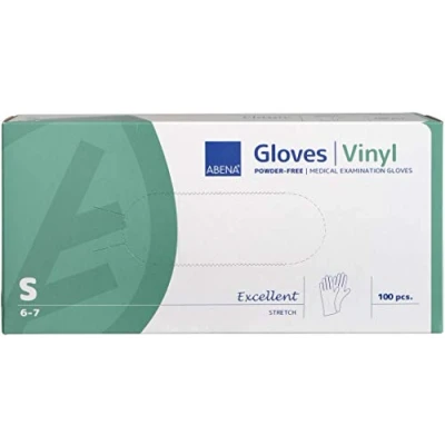 Image of ABENA Stretch Vinyl Disposable Gloves, Multi Purpose Gloves To Protect Your Hands, Reliable Powder Free Small, Strong &amp; Flexible Medical Grade Box of 100 Small