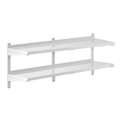 Image of Royal Catering Stainless Steel Wall Shelf Kitchen Commercial 2 Shelves 40x150cm RCWR 1500.4 (Shelf Thickness 3.5cm, Load Capacity/Shelf 20kg)