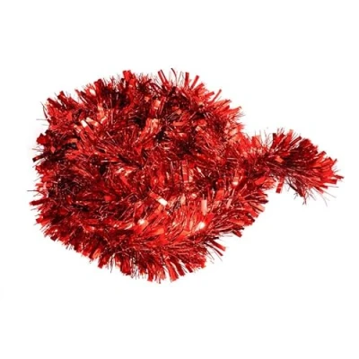 Image of 1x Red Christmas Tinsel Garland, 2m Shiny Garland Xmas Tree Hanging Decorations for Party Indoor and Outdoor