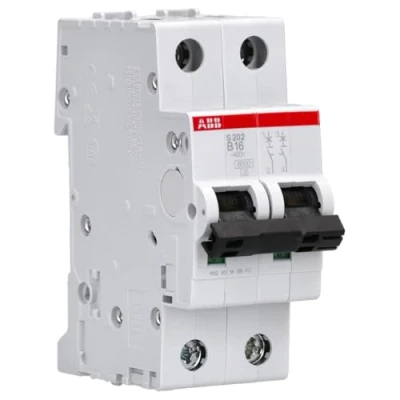 Image of ABB S202 B16 Miniature Circuit Breaker, 2 Pole, Type B, 6/10kA Breaking Capacity, 16 Amp Current (2CDS252001R0165)