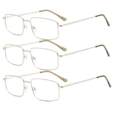 Image of Eyekepper 3 Pack Readers Rectangular Spring Temple Large Metal Reading Glasses Men Silver