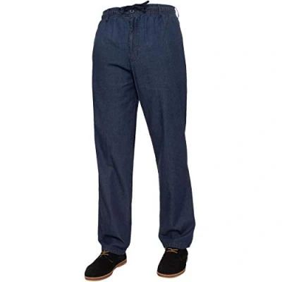 Image of BRAND KRUZE Mens Rugby Trousers Blue Denim Smart Elasticated Waist Plain Pants with Drawstrings 44W / 31L