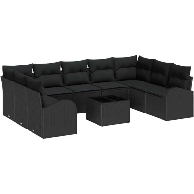 Image of vidaXL 10 Piece Garden Sofa Set with Cushions Beige Poly Rattan