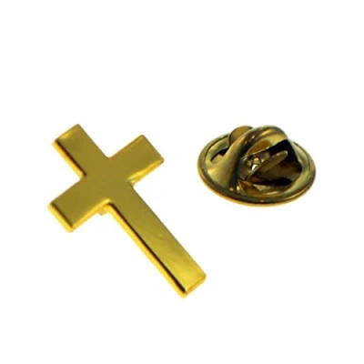 Image of Religious Cross Lapel Pin Badge Gold 15 x 20mm