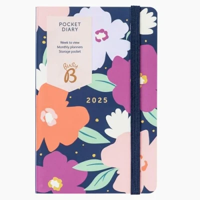 Image of Busy B Pocket Weekly Planner Diary 2025 Compact for Students, Teachers, Work &amp; More with Week to View Layout, Monthly Planners, Notes Pages, Storage Elastic Closure Band Navy Daisy
