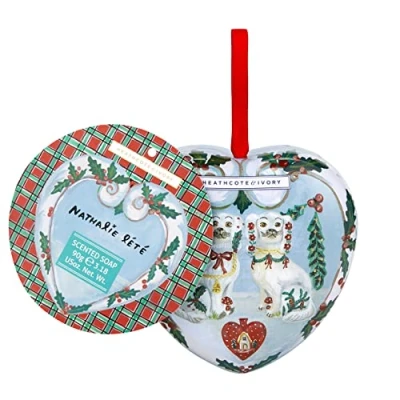Image of Vintage &amp; Co Beauty X Nathalie Lete Christmas Edition Scented Soap In Reusable Heart Shaped Tin With Essential Oils Cruelty Free Vegan Friendly 90g