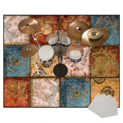 Image of Drum Rug Mat Carpet Soundproof Blanket Carpets for Drums &amp; Percussion Electronic Bass Snare Racks Guitars Kit Etc Musical Instruments 120 x 70 cm