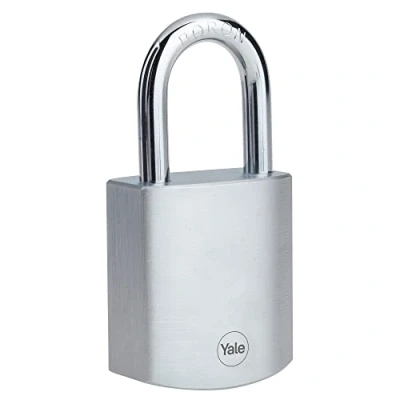 Image of Yale Y128B/50/132/1/B 50 mm Messing Eurocylinder Vorhängeschloss mit Satinchrom Finish Padlock, Chrome, 50mm Eurozylinder