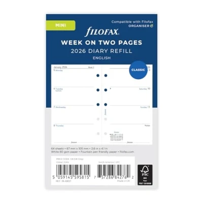 Image of Filofax Mini week on two pages English 2026 diary 26 68121