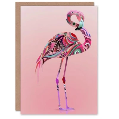 Image of Artery8 Personalised Greeting Card Tribal Flamingo Artwork Pink Animal Bird Lover Birthday Him Her All
