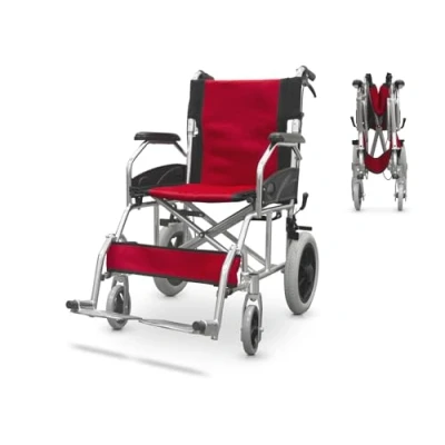 Image of QUIRUMED Folding Wheelchair for Transport, Aluminium Frame, Ultra Light, Passenger Brakes, Compact Folding, Orthopedic