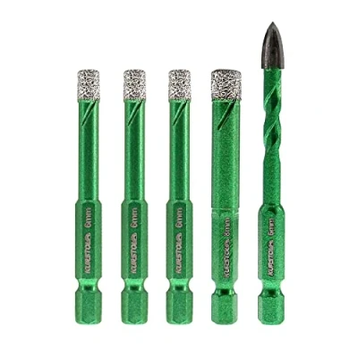 Image of Porcelain Tile Diamond Drill Bits Dry Hole Saw Set for Ceramic Marble Granite Stone,Diamond Core Bit Kit Quick Change Shank Fixed on Drills,No.K7