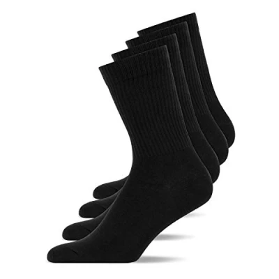 Image of Snocks Women&#039;s Sports Socks Cushioned 4 Pairs Crew Sport Black Size UK 6 8 Long Trainer Cotton for Women