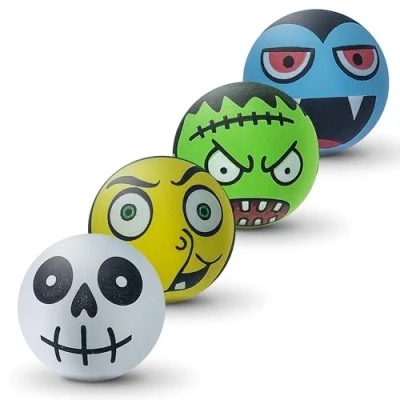 Image of SPORTSPET Monsters Mini Bounce Dog Balls 4 Pack Small &amp; Puppy Rubber Non Toxic, Floats in Water 45mm for Toy Breeds Pumpkin, Mummy, Vampire Skeleton