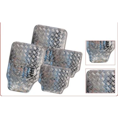 Image of WATERPROOF SET OF SILVER CAR MATS ALUMINIUM FINISH HEAVY DUTY RUBBER PROTECTORS