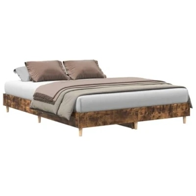 Image of vidaXL smoked oak double bed frame engineered wood 140x200cm bedroom furniture modern style
