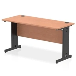Image of Impulse 1400x600mm Straight Desk Beech Top Black Cable Managed Leg