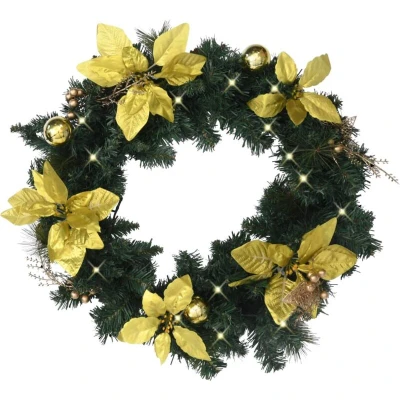 Image of vidaXL Christmas Wreath with LED Lights Green 60 cm PVC