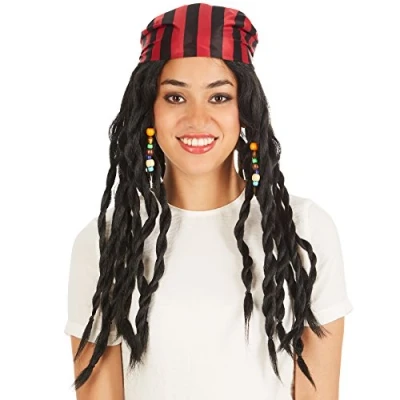 Image of TecTake dressforfun Ladies pirate wig Long black hair with plaits incl. headband Halloween carnival