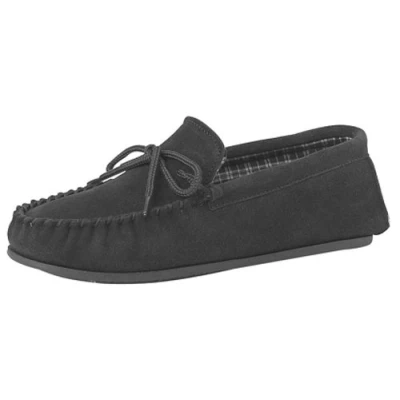 Image of Mens Genuine suede leather Moccasins with hardwearing PVC sole Black size 13 UK