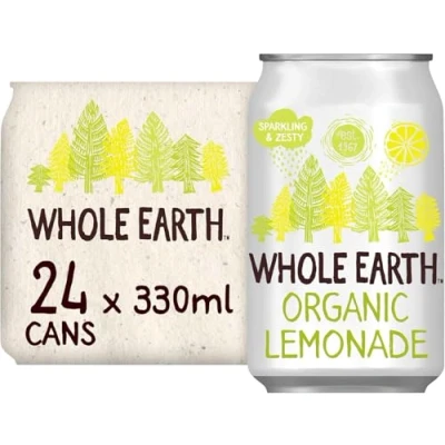 Image of Whole Earth Organic Sparkling Lemonade Drink,24x 330 ml,Lightly Soft Drink,Fizzy Fruit Bubbly with Natural Ingredients,No Added Refined Sugar,Vegetarian and Vegan,Multi Pack